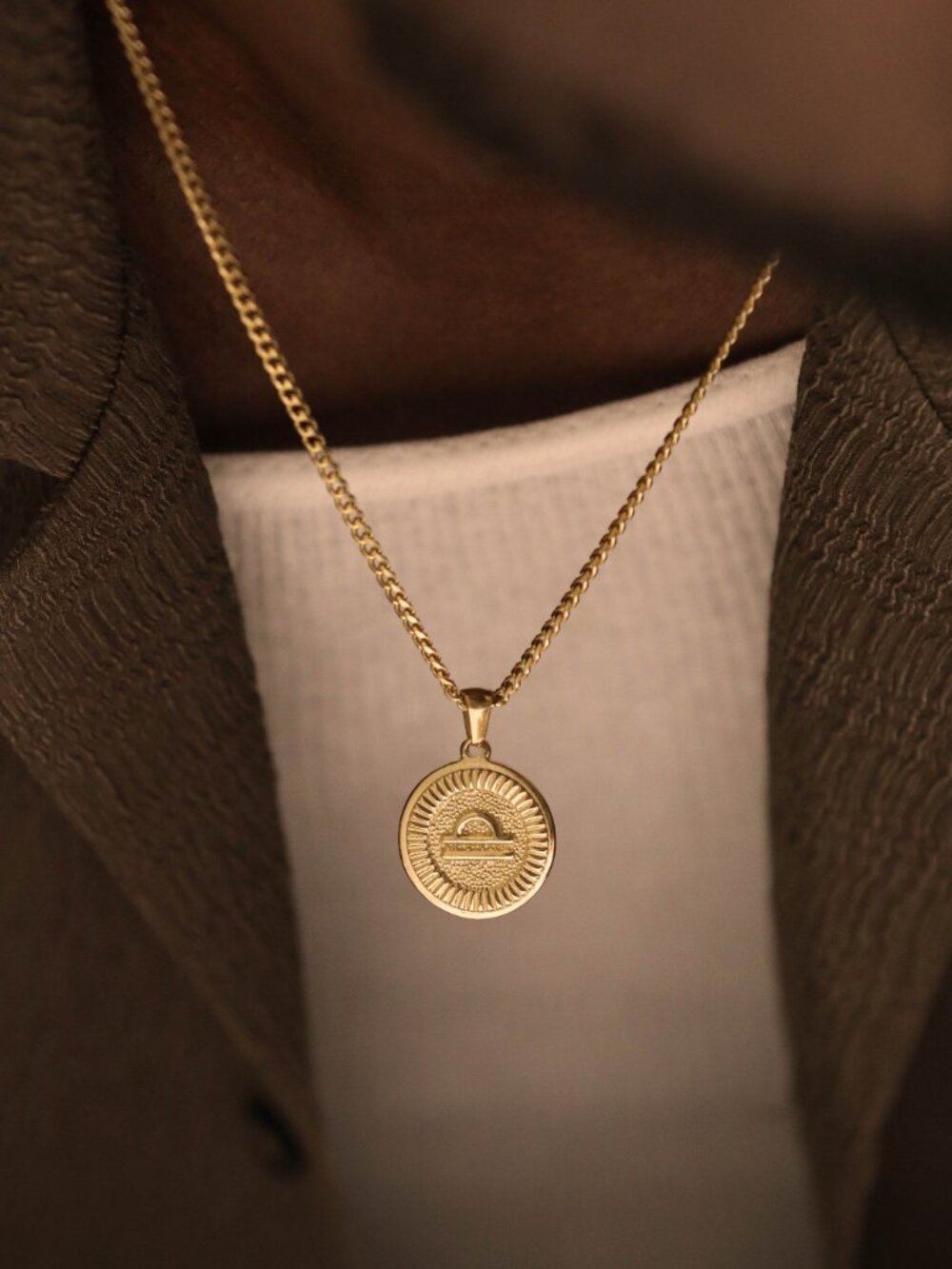 Men's Gold Libra Pendant Necklace